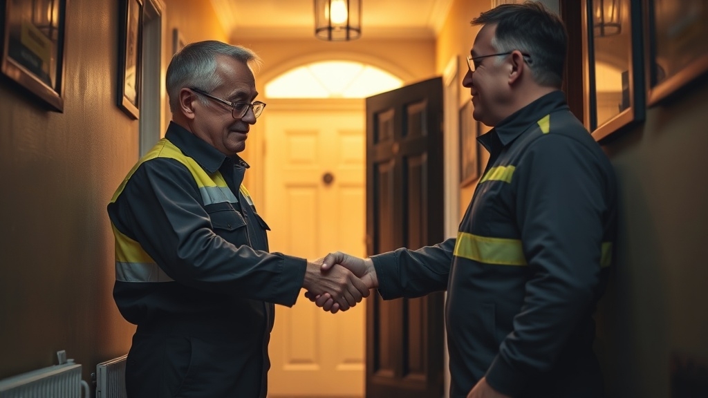 Engineer shaking hands with a Winchmore Hill homeowner after locating their leak